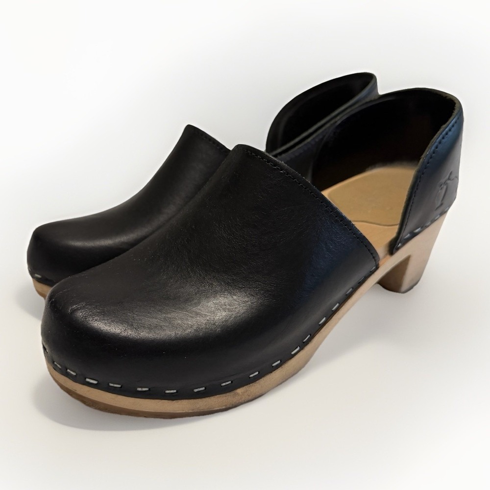 Sandgrens Brett closed-back clogs Women's Black Leather Clog Heels 38 US 6.5